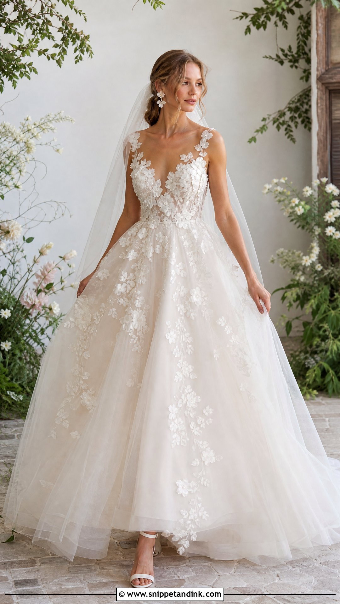 Floral Applique Tulle Ball Gown Wedding Dress - Snippet and Ink - 20 Big Wedding Dresses Ball Gown
