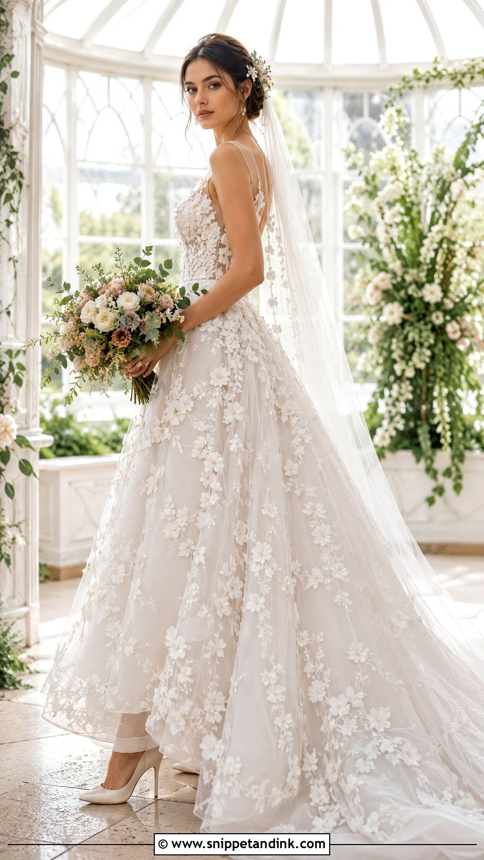 Floral Applique Tulle Ball Gown - Snippet and Ink - 20 Allure Bridal Couture Ideas