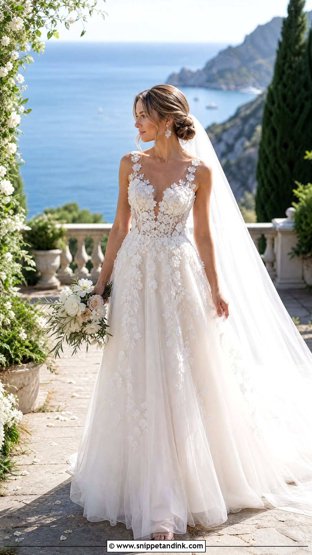 Floral Applique Tulle Beach Wedding Gown - Snippet and Ink - 25 Beach Wedding Gowns
