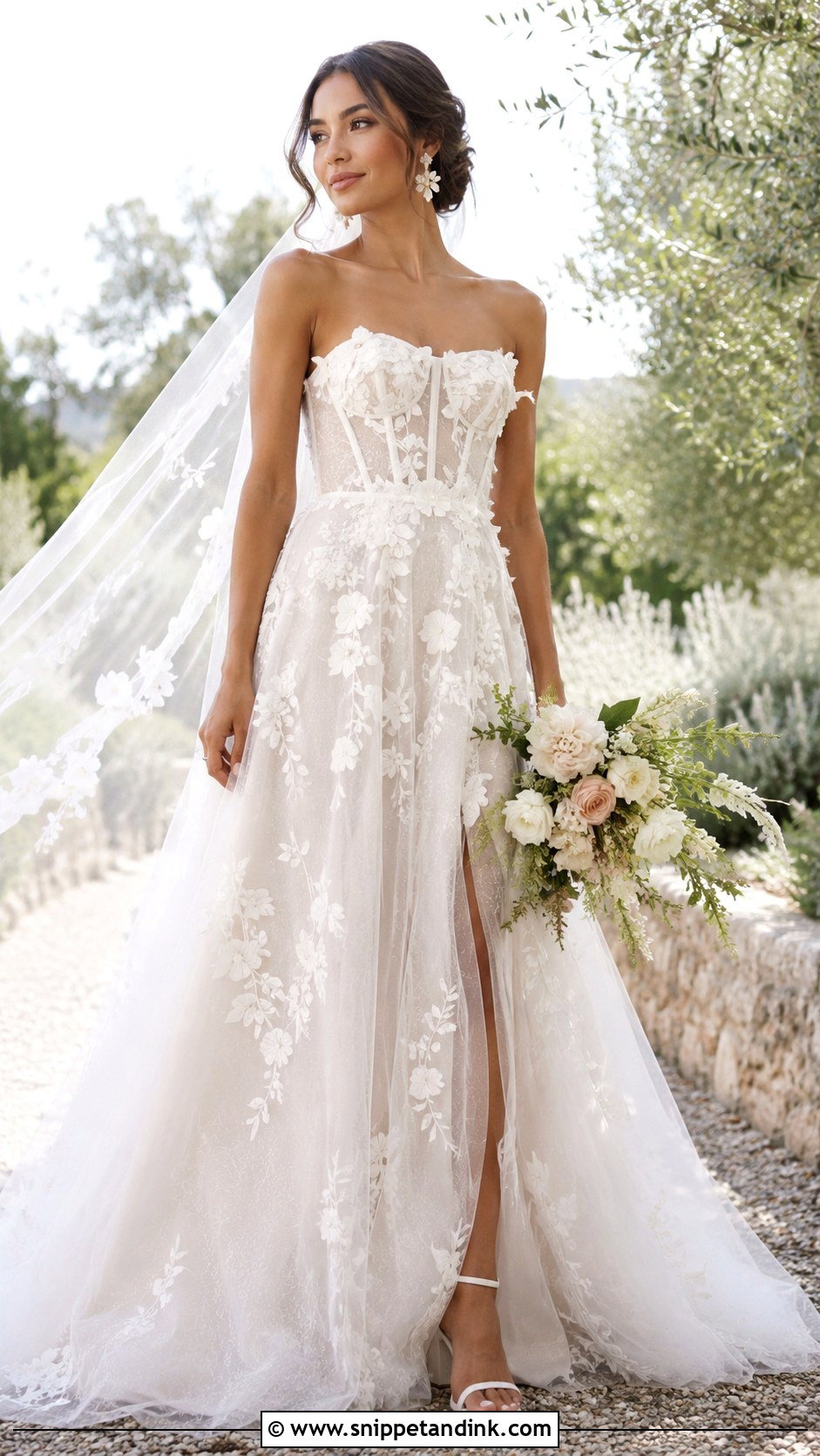 Floral Applique Tulle Bridal Gown - Snippet and Ink - 20 2025 Bridal Gowns