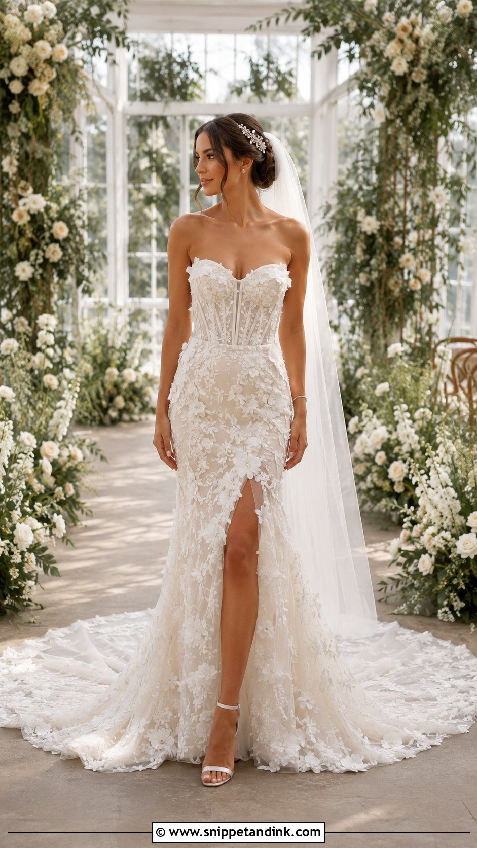 Floral Applique Tulle Chapel Train Dress - Snippet and Ink - 20 Bridal Train Dresses