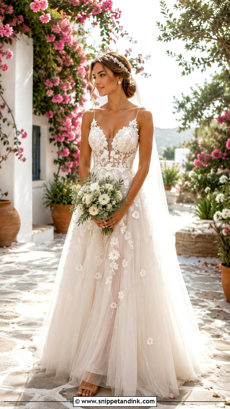 Floral Applique Tulle Greece Wedding Dress - Snippet and Ink - 20 Greece Wedding Dress Ideas