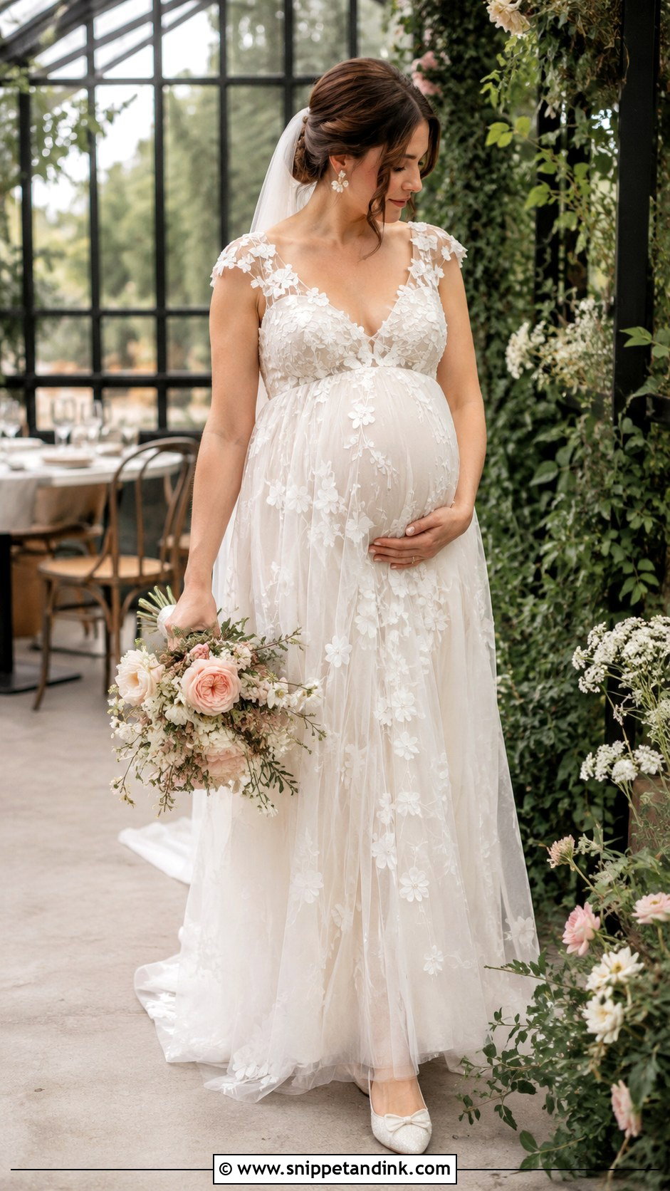 Floral Applique Tulle Maternity Wedding Dress - Snippet and Ink - 20 Maternity Wedding Dresses Pregnant Brides