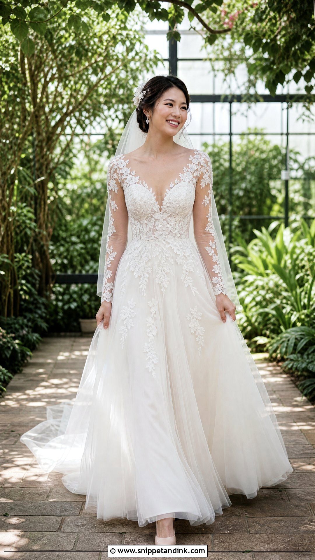 Floral Applique Tulle Sleeve Wedding Dress - Snippet and Ink - 20 Wedding Dress Tulle Sleeves