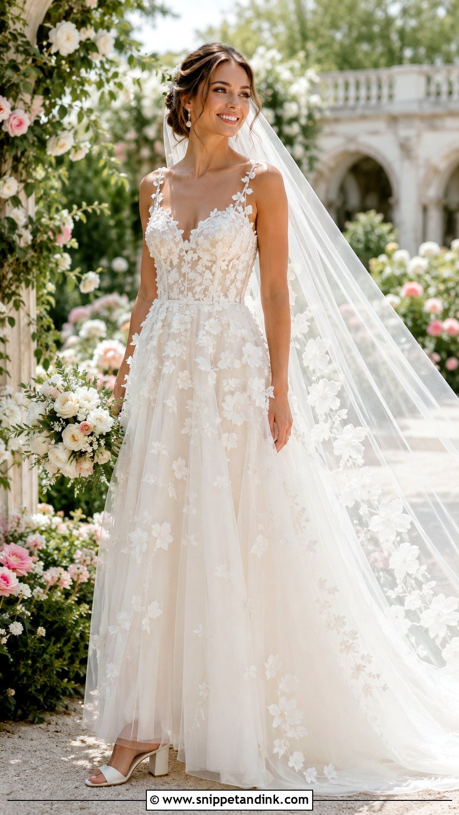 Floral Applique Tulle Wedding Dress - Snippet and Ink - 20 Fairy Like Wedding Dress Ideas
