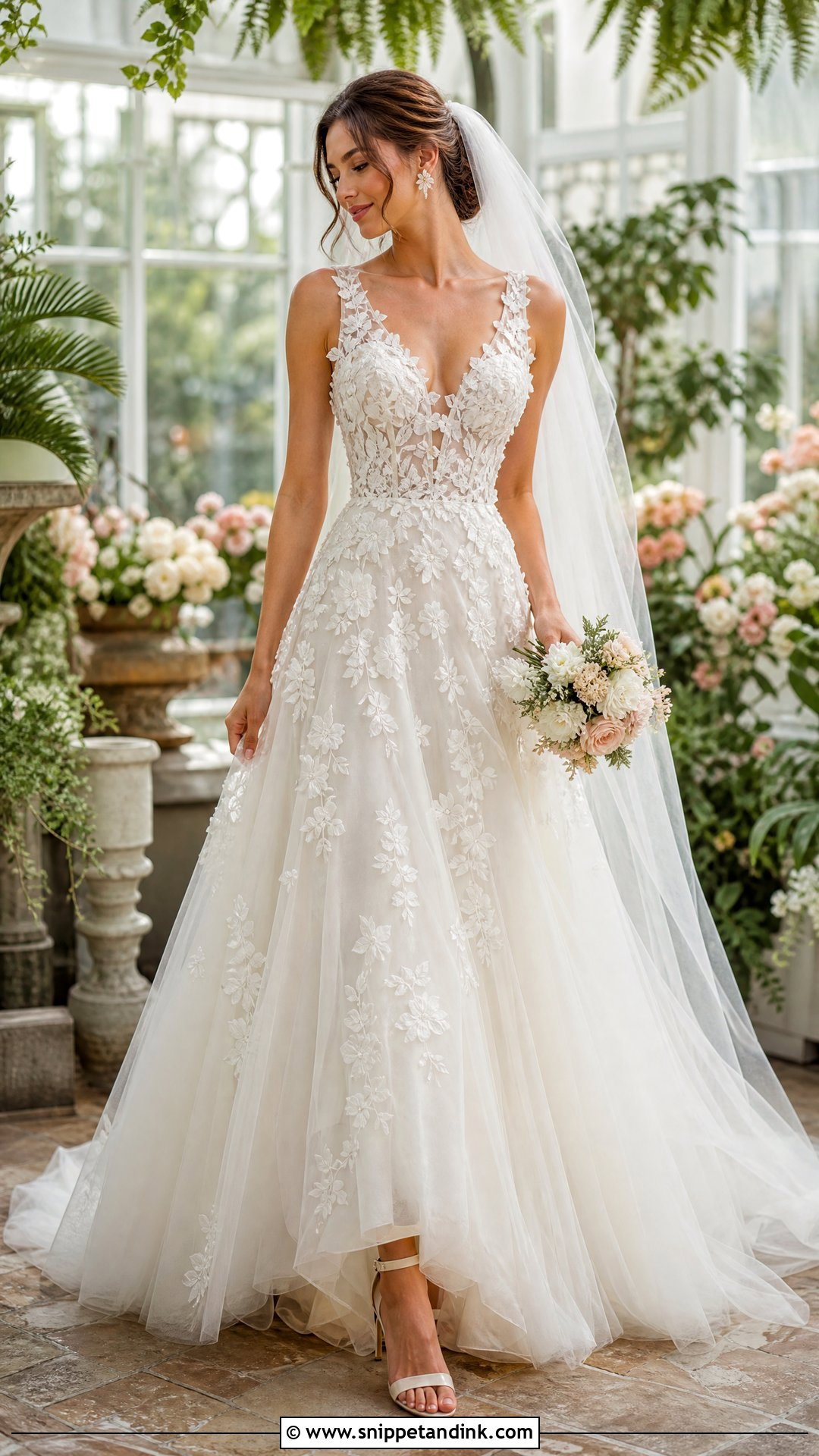 Floral Applique Tulle Wedding Dress - Snippet and Ink - 20 Wedding Dress 2025 Bride Ideas