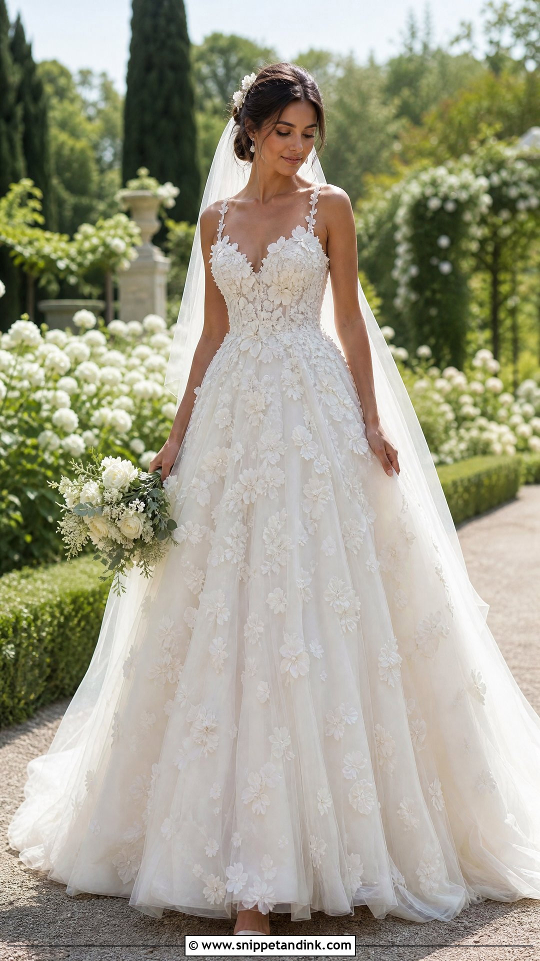 Floral Applique Tulle Wedding Dress Ballgown - Snippet and Ink - 20 Tulle Wedding Dress Ballgown Ideas