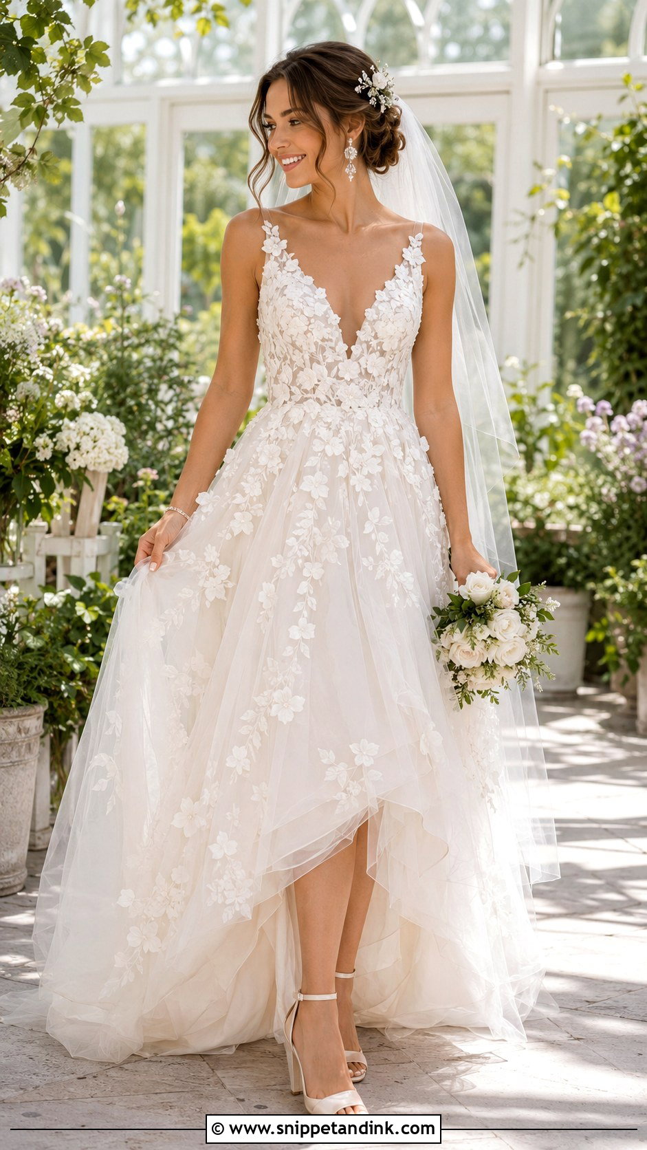 Floral Applique Tulle Wedding Dress - Snippet and Ink - 20 Elegant Romantic Wedding Dresses