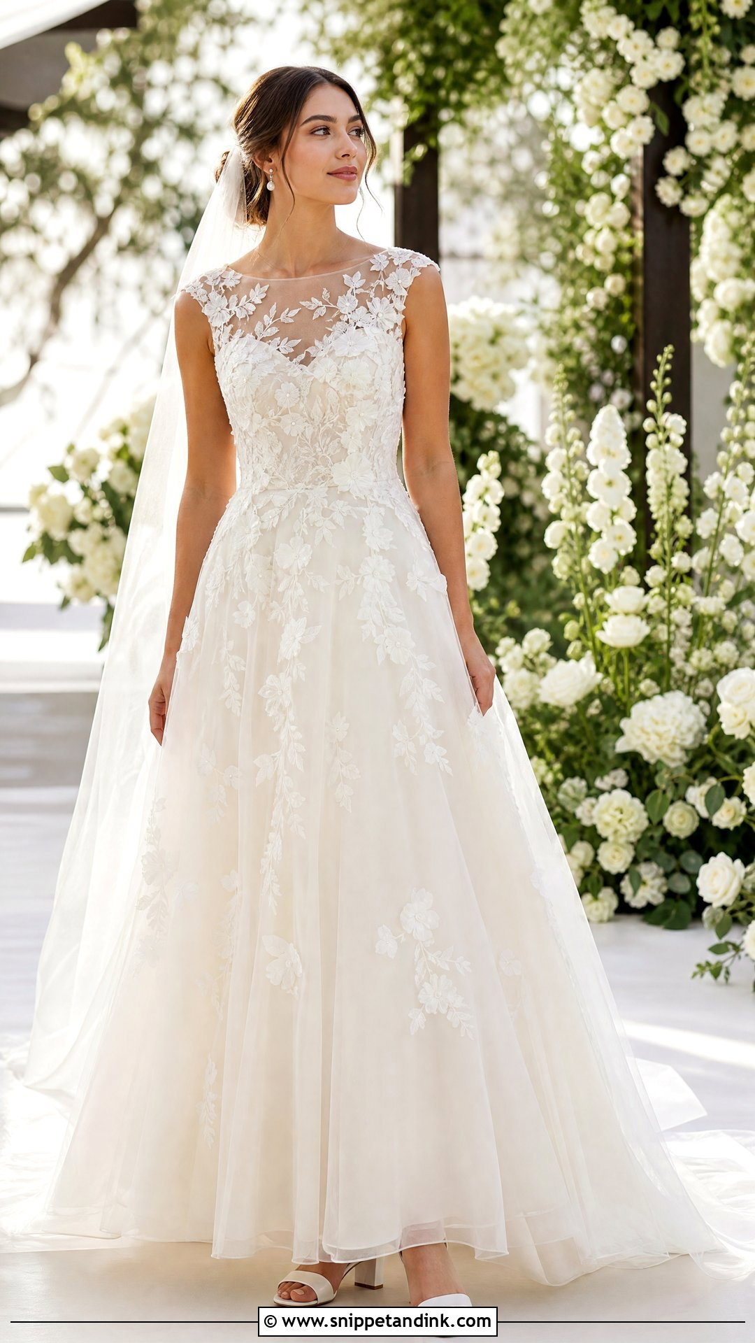 Floral Applique Tulle Wedding Gown - Snippet and Ink - 20 Whimsical Wedding Gown Ideas