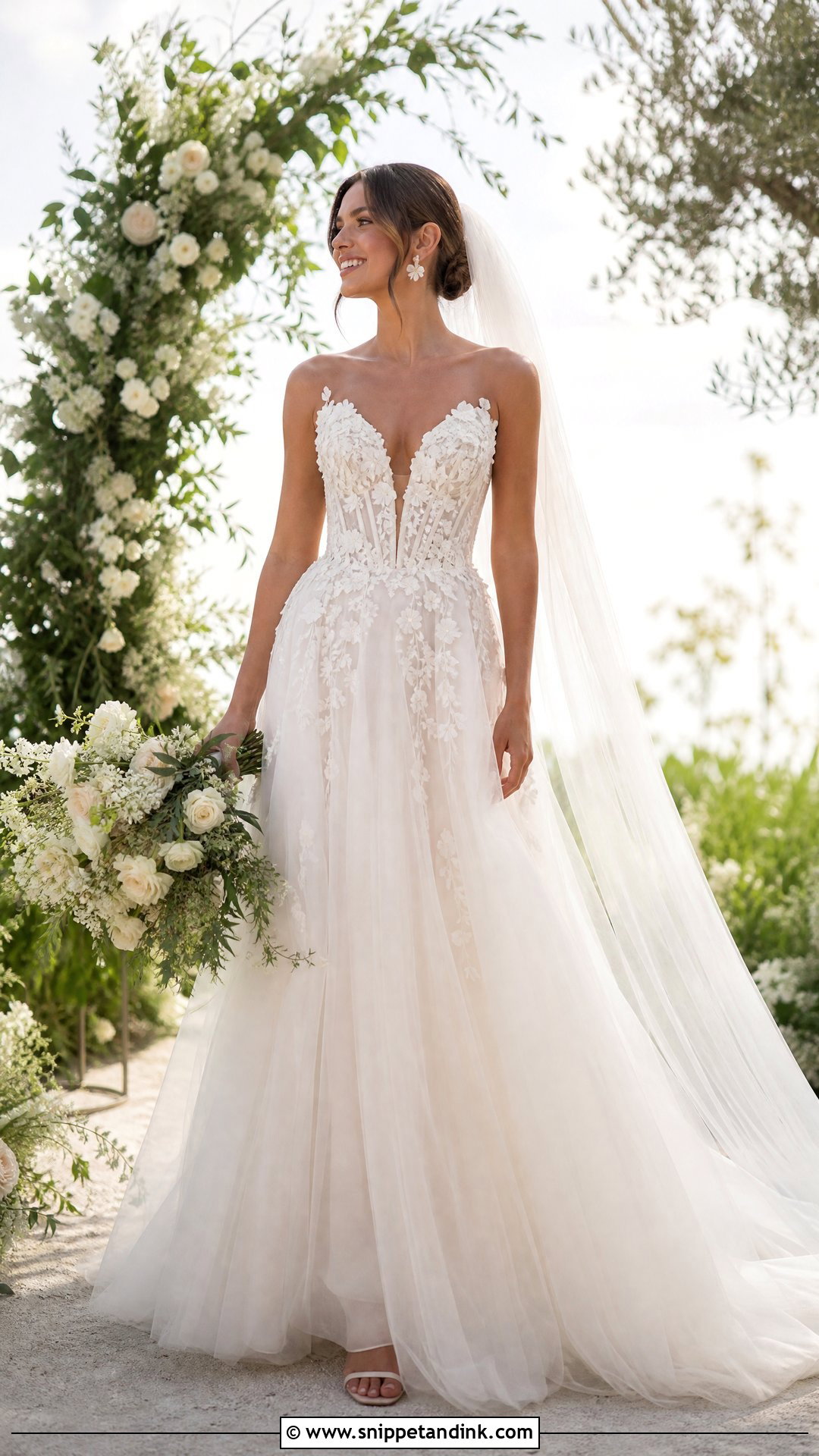 Floral Applique V Corset Wedding Dress - Snippet and Ink - 20 V Corset Wedding Dress Ideas