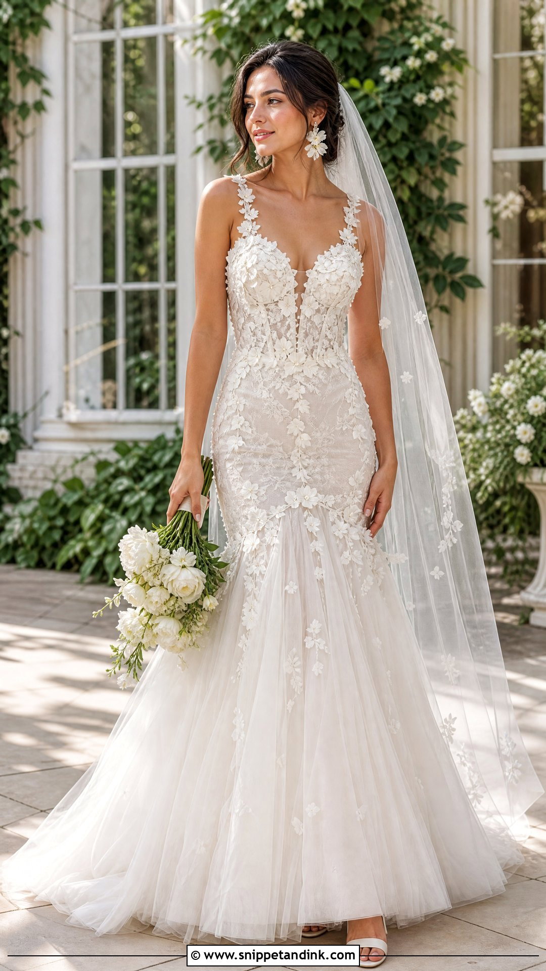 Floral Applique V Drop Waist Wedding Dress - Snippet and Ink - 20 V Drop Waist Wedding Dress Ideas