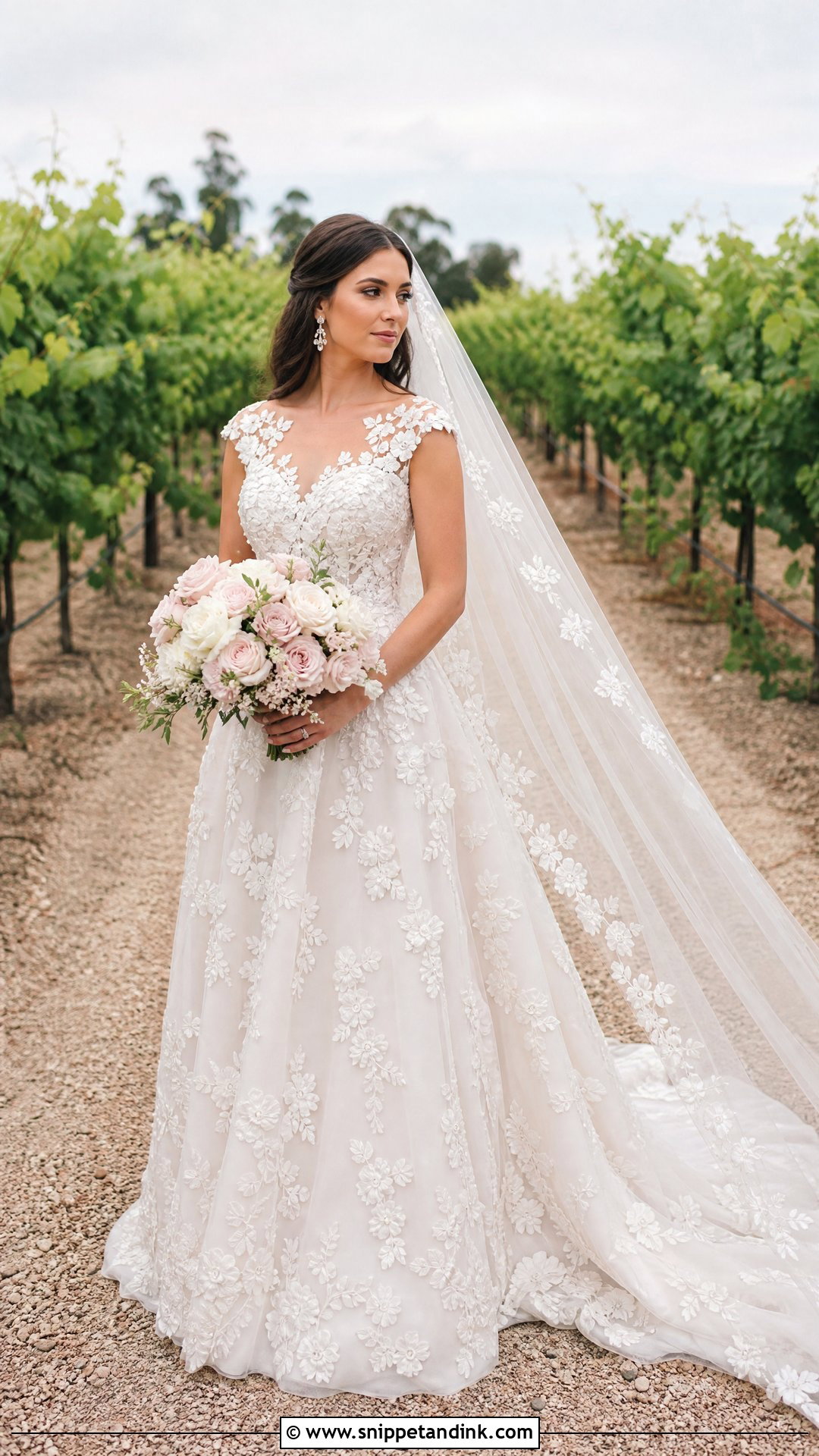 Floral Applique Vineyard Wedding Dress - Snippet and Ink - 20 Vineyard Wedding Dress Ideas