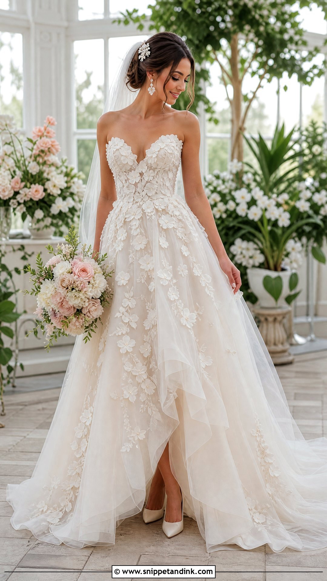 Floral Applique Waterfall Wedding Dress - Snippet and Ink - 20 Waterfall Wedding Dress Ideas