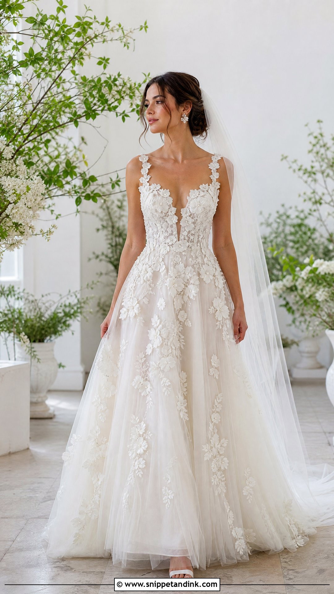 Floral Applique Wedding Dress - Snippet and Ink - 20 Wedding Dress and Suit Ideas