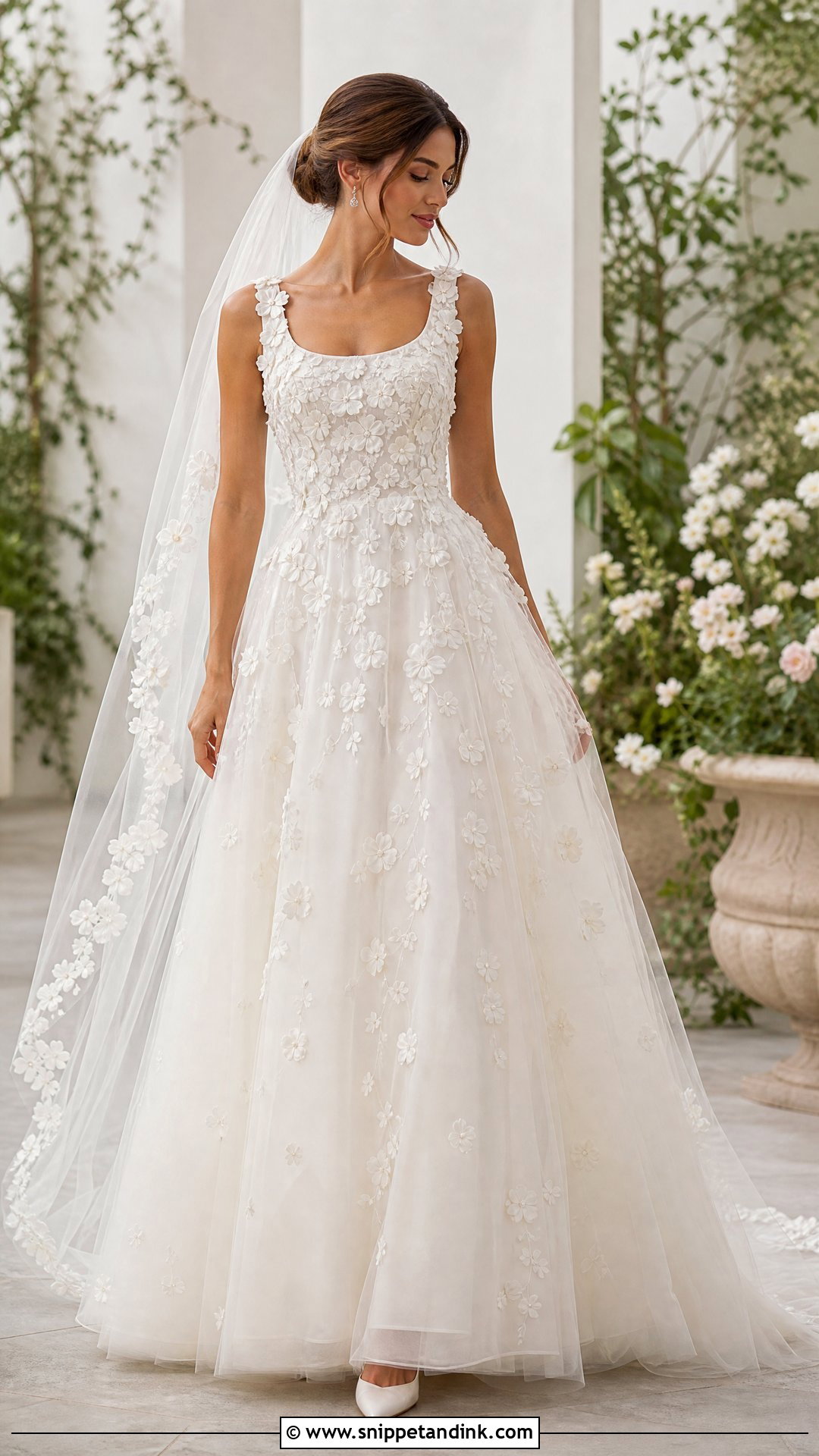 Floral Applique Wedding Dress - Snippet and Ink - 20 Wedding Dresses for Small Chest