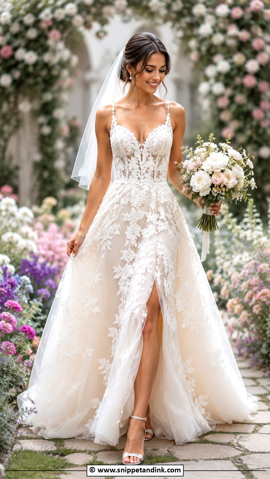 Floral Applique Wedding Dress - Snippet and Ink - 30 Fairy Tale Wedding Dress Ideas