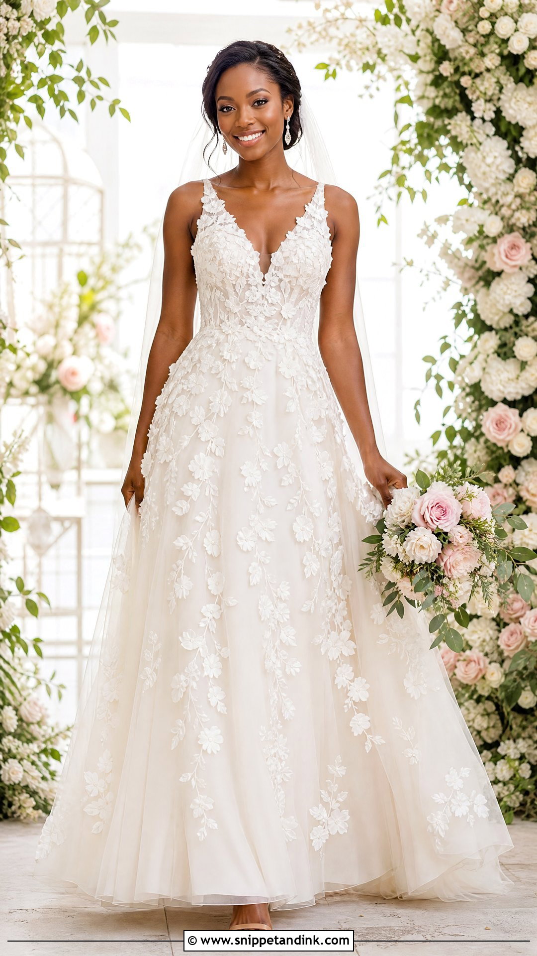 Floral Applique Wedding Dress - Snippet and Ink - 25 Black People Wedding Dresses