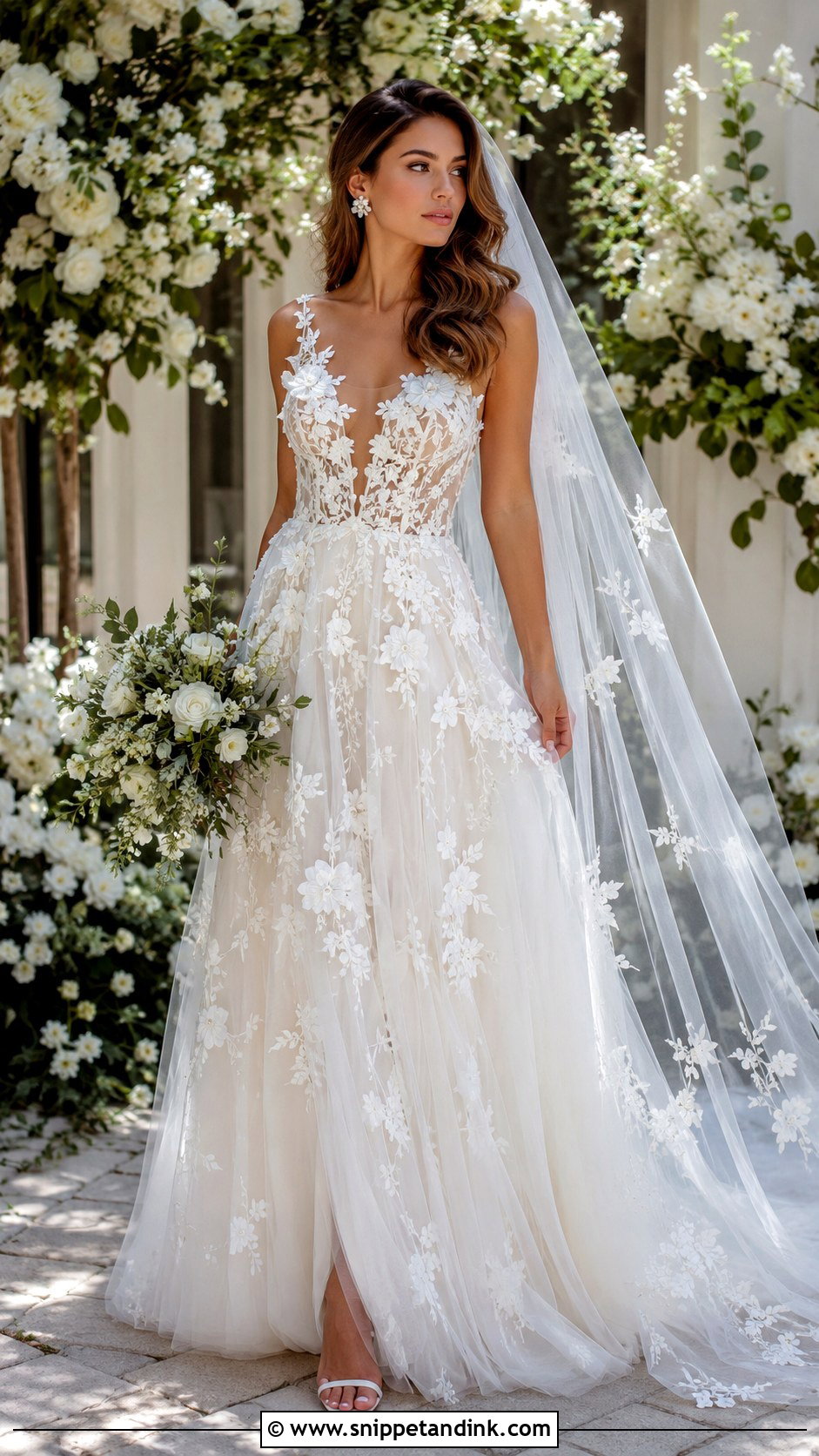 Floral Applique Wedding Dress - Snippet and Ink - 25 Ethereal Wedding Dress Goddesses Ideas