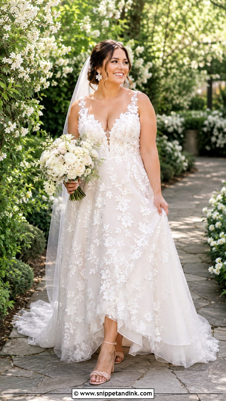 Floral Applique Wedding Dress - Snippet and Ink - 30 Midsize Wedding Dress Ideas