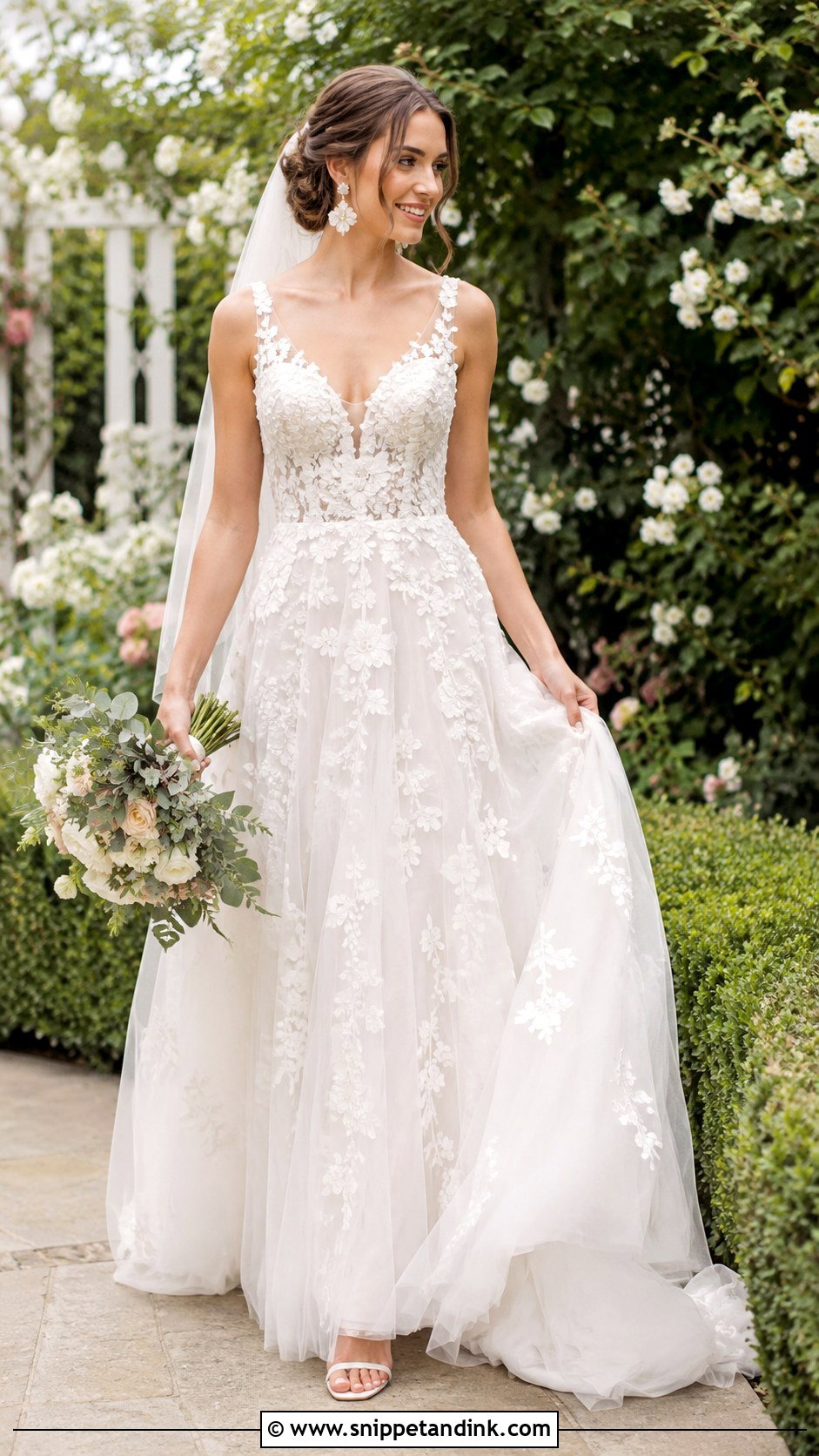 Floral Applique Wedding Dress - Snippet and Ink - 30 Weddingdress Ideas