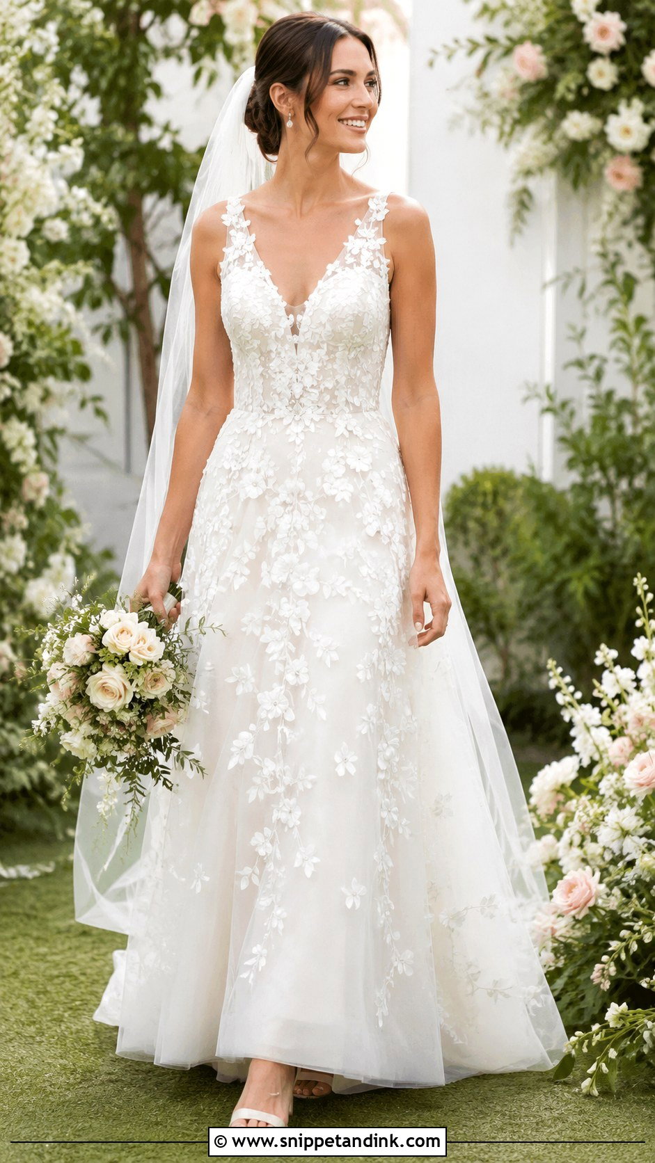 Floral Applique Wedding Dress - Snippet and Ink - 25 Modern Timeless Wedding Dress Ideas