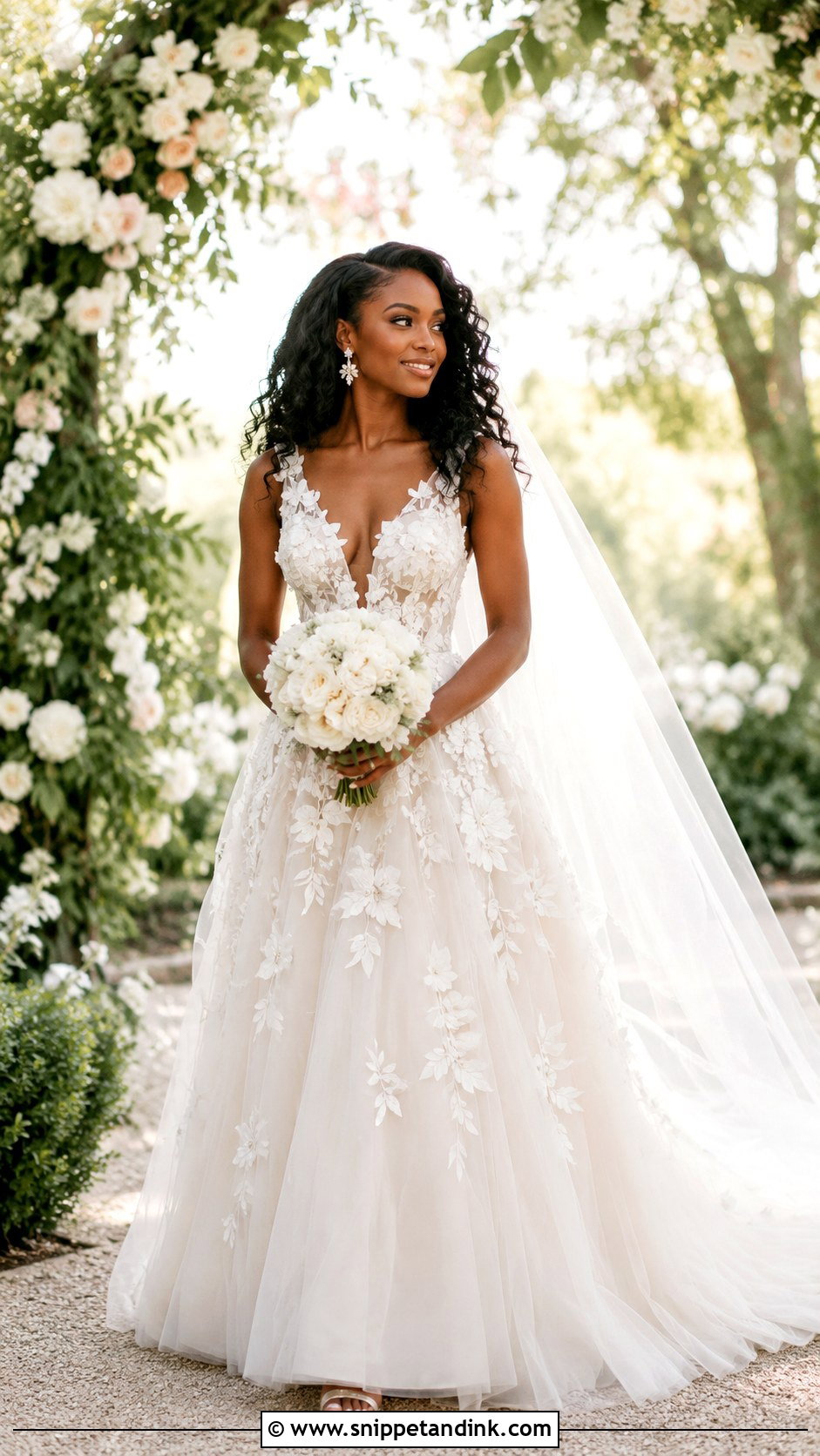 Floral Applique Wedding Dress - Snippet and Ink - 20 Black Bride Wedding Dress Ideas