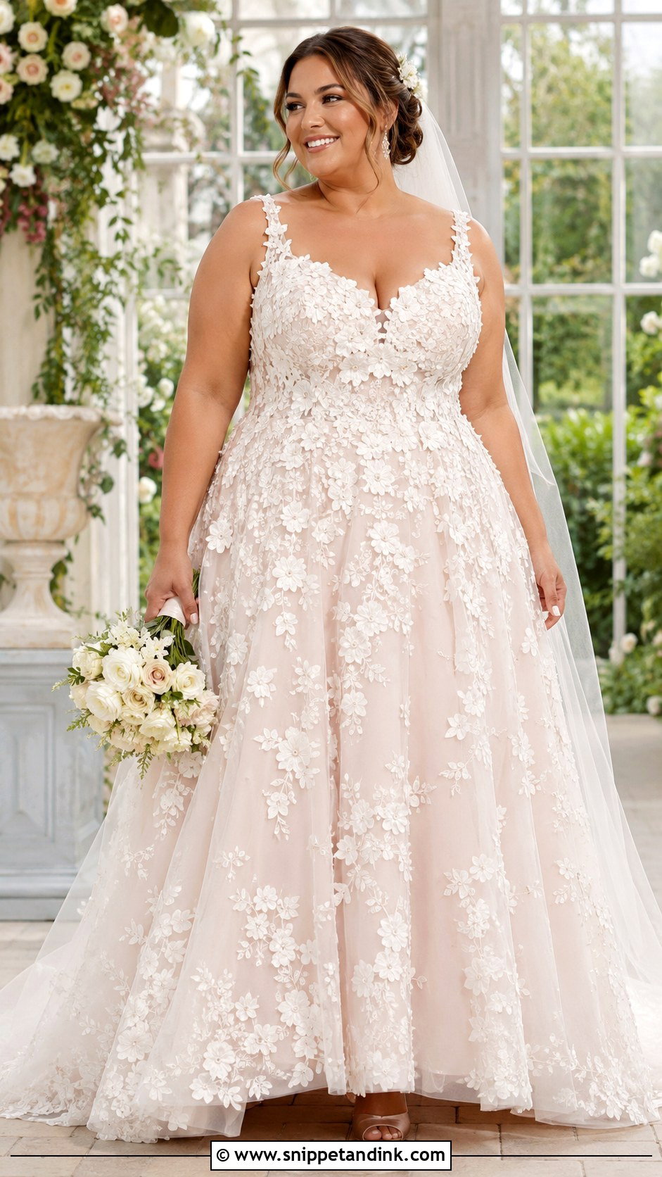 Floral Applique Wedding Dress - Snippet and Ink - 20 Wedding Dresses for Plus Size Women