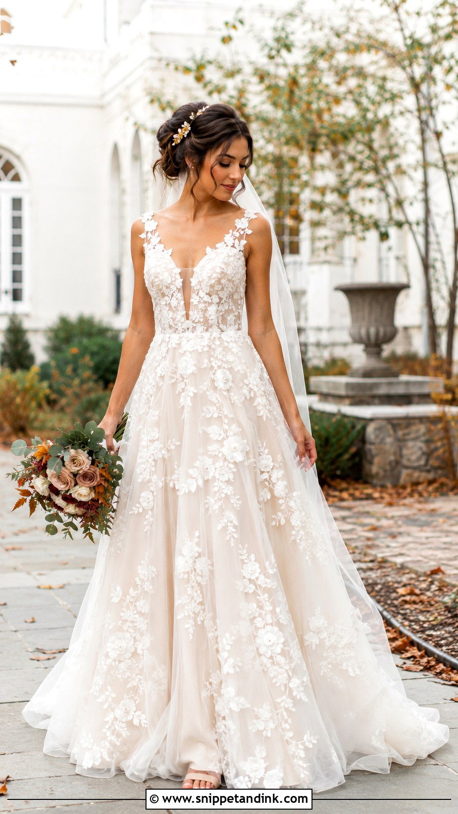 Floral Applique Wedding Dress - Snippet and Ink - 25 Fall Wedding Dresses Bride