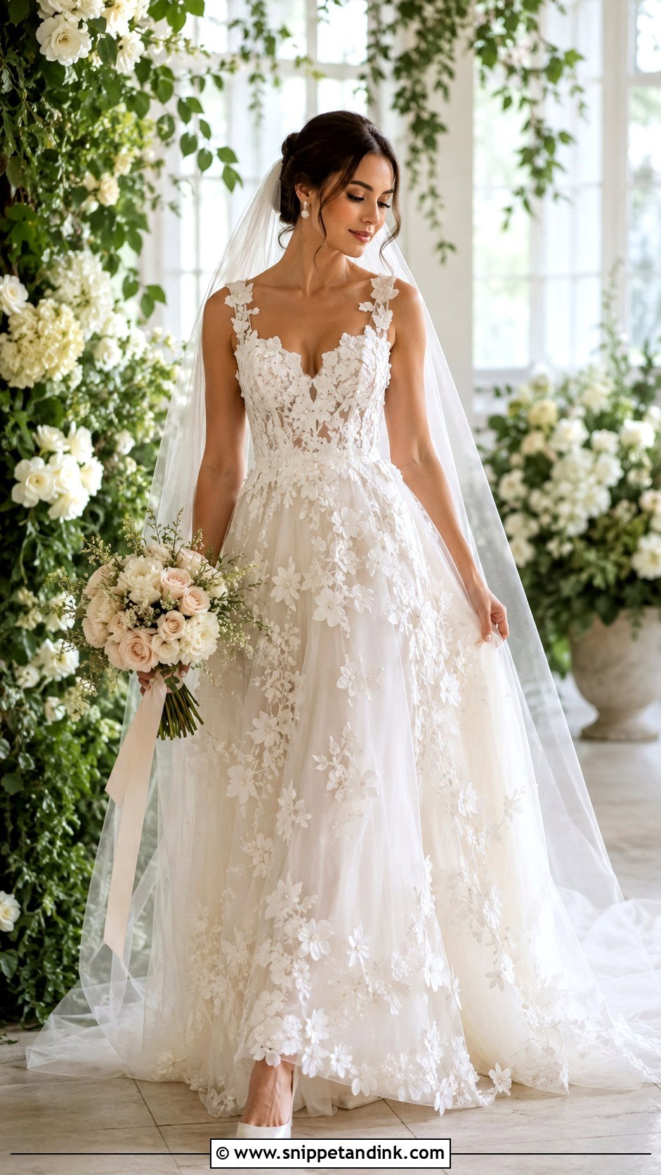 Floral Applique Wedding Dress - Snippet and Ink - 25 Royalty Wedding Dress Ideas