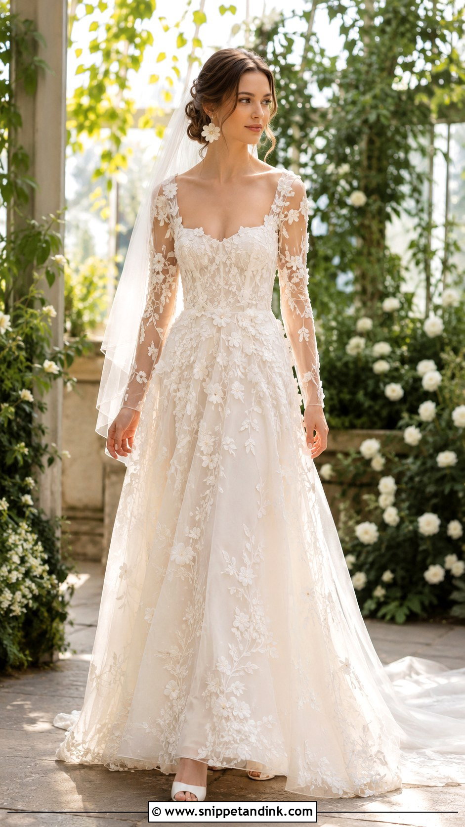 Floral Applique Wedding Dress - Snippet and Ink - 20 Francesca Bridgerton Wedding Dress Ideas