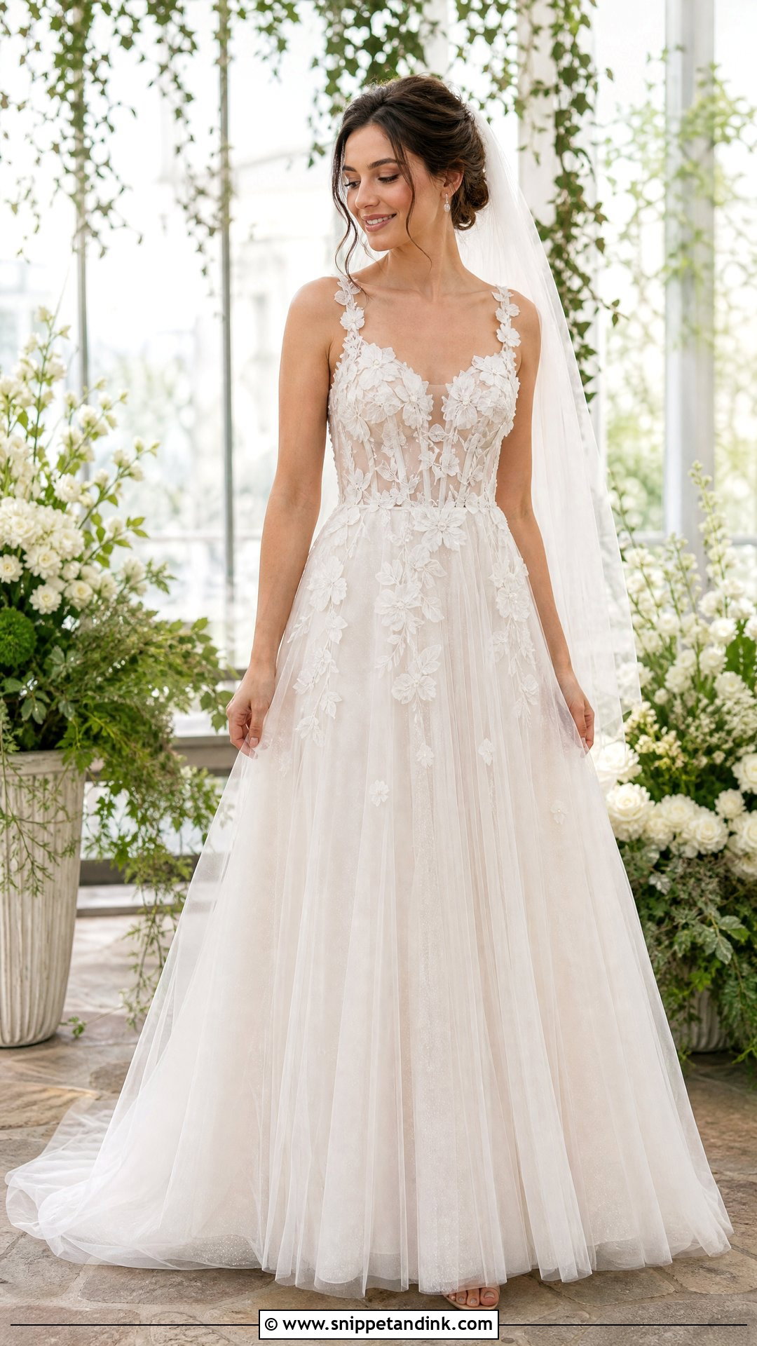 Floral Applique Wedding Dress - Snippet and Ink - 20 Small Chest Wedding Dress Ideas