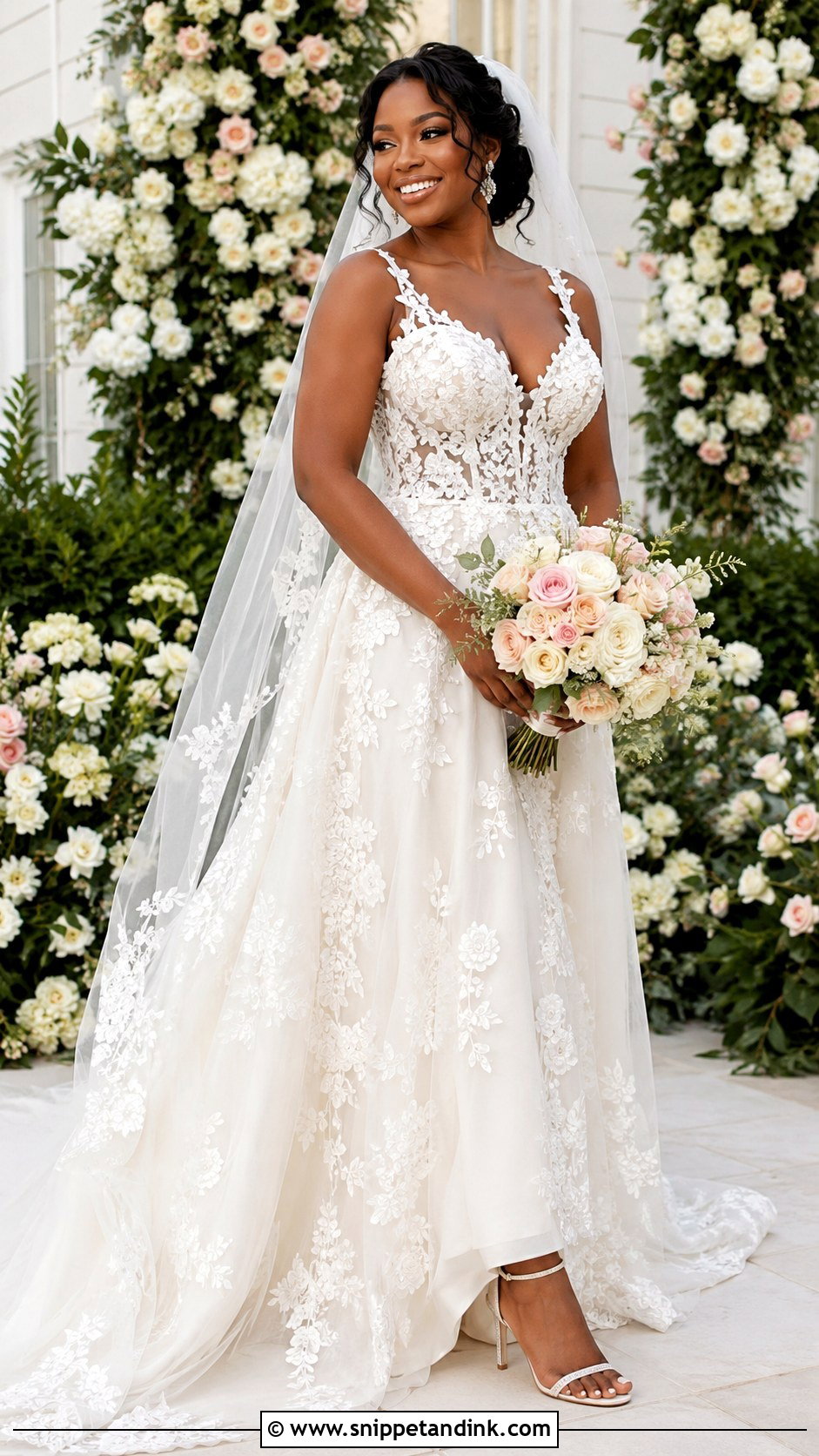 Floral Applique Wedding Dress For Black Women - Snippet and Ink - 30 Wedding Dress Black Women Ideas