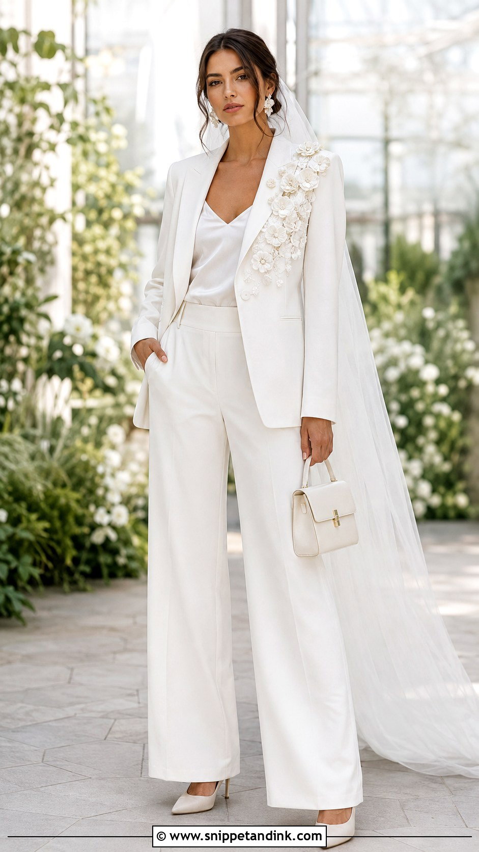 Floral Applique Wedding Dress Pantsuit - Snippet and Ink - 20 Wedding Dress Pantsuit Ideas