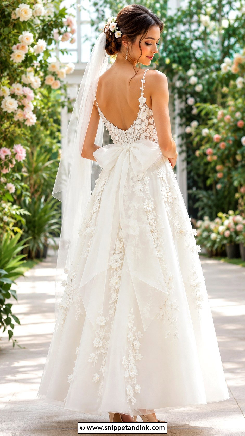 Floral Applique Wedding Dress With Back Bow - Snippet and Ink - 20 Wedding Dress with Bow on Back Ideas