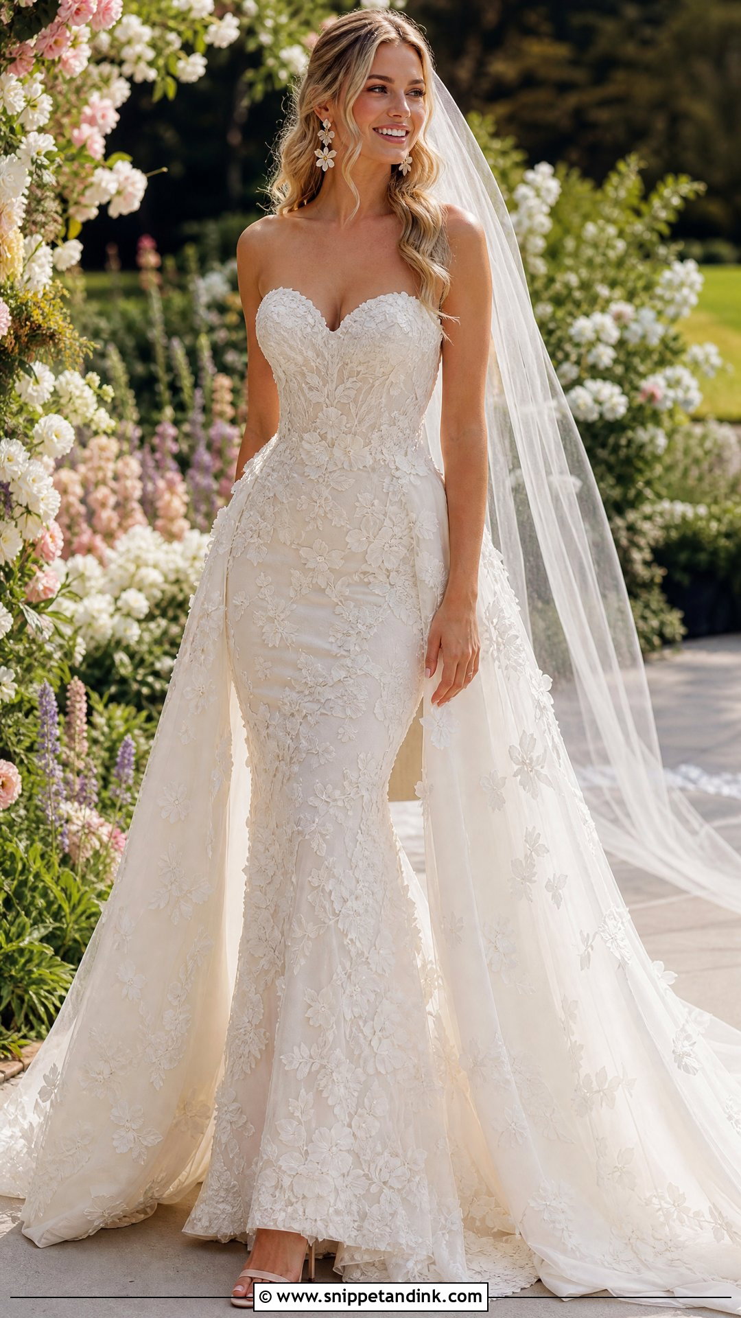 Floral Applique Wedding Dress With Detachable Train - Snippet and Ink - 25 Detachable Train Wedding Dress Ideas