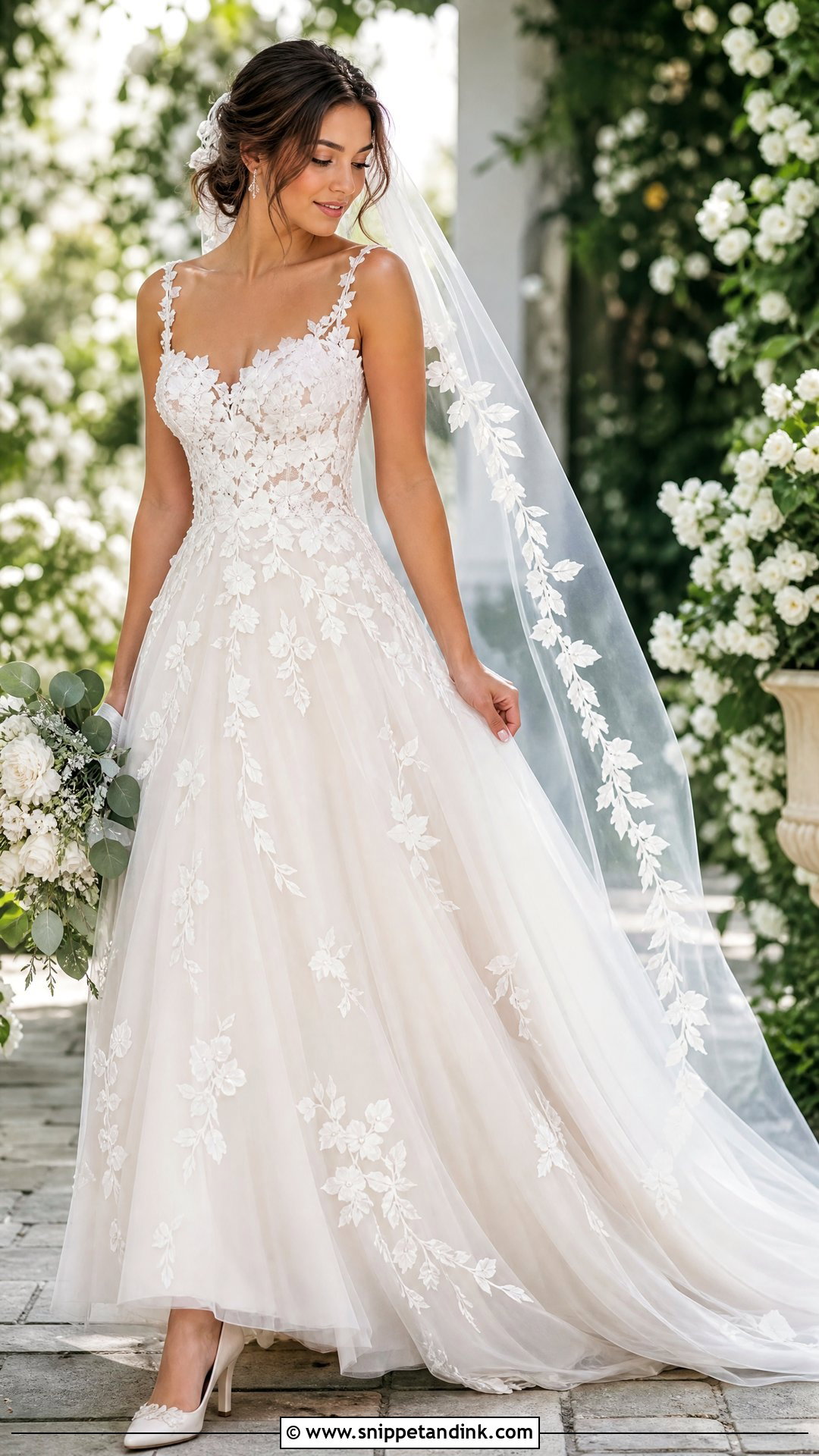 Floral Applique Wedding Dress With Garden Veil - Snippet and Ink - 25 Gorgeous Wedding Dress Ideas