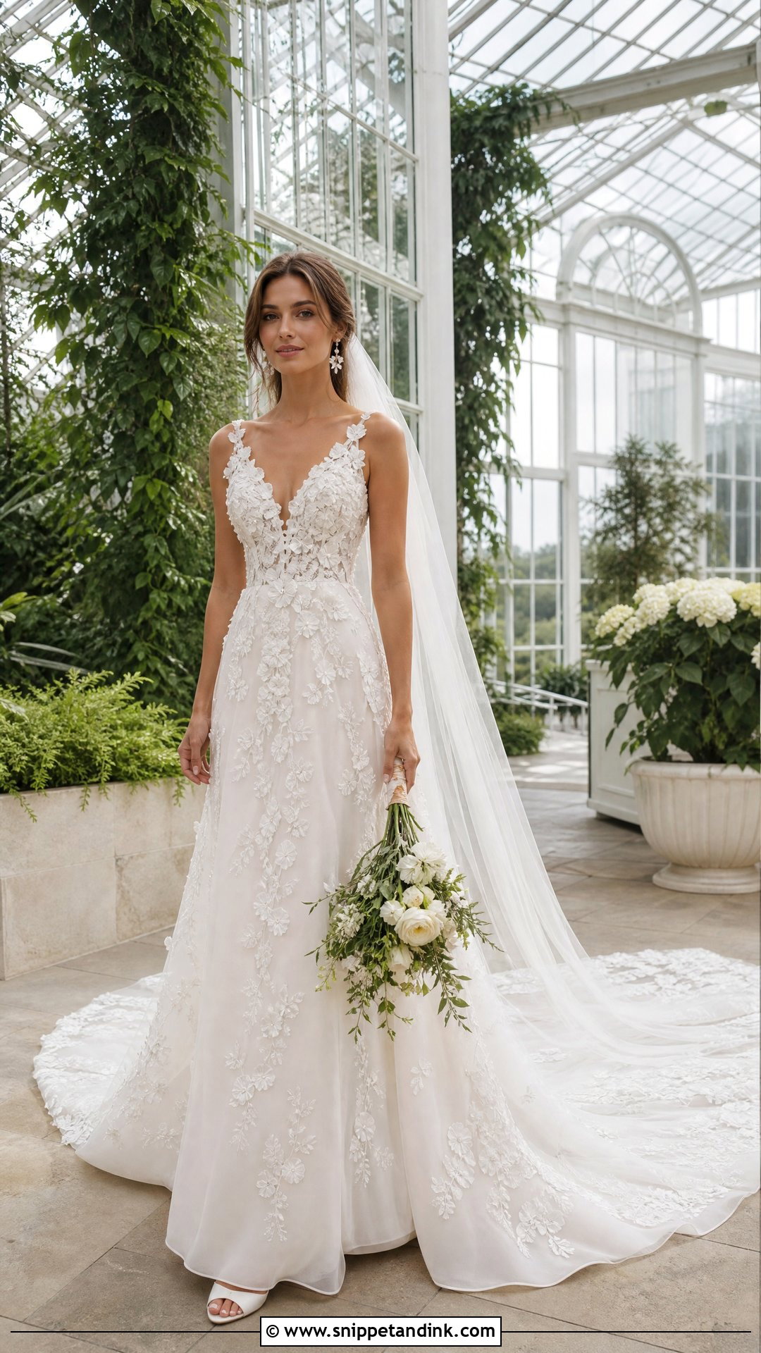 Floral Applique Wedding Dress With Long Train - Snippet and Ink - 20 Wedding Dresses with Long Trains