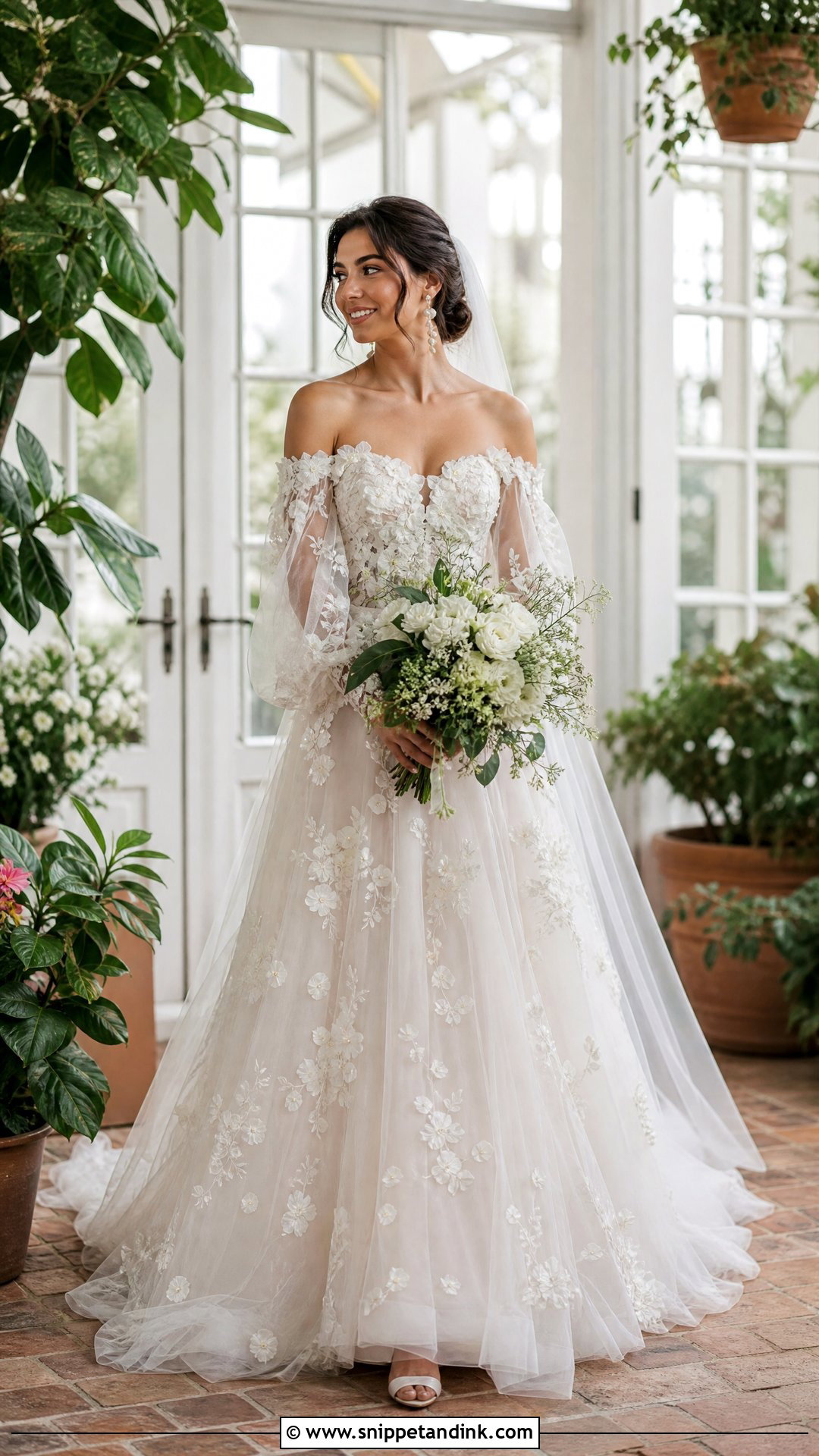 Floral Applique Wedding Dress With Off Shoulder Sleeves - Snippet and Ink - 20 Wedding Dress with Sleeves Off Shoulder