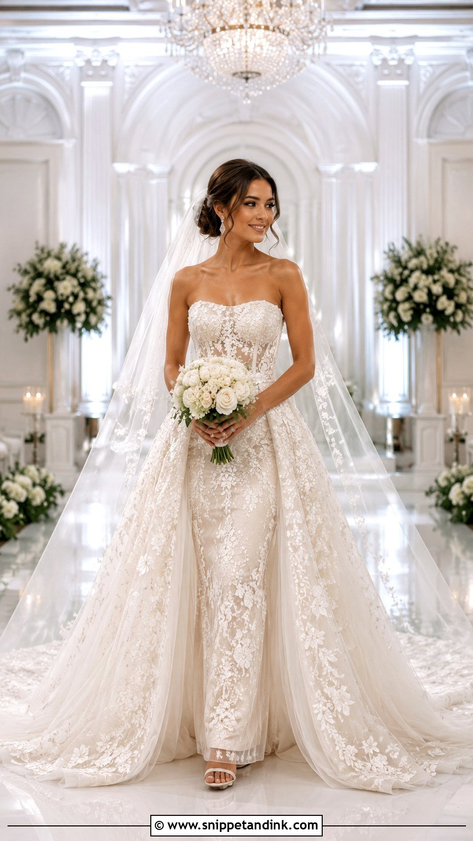 Floral Applique Wedding Dress With Overskirt - Snippet and Ink - 20 Floral Applique Wedding Dress Ideas