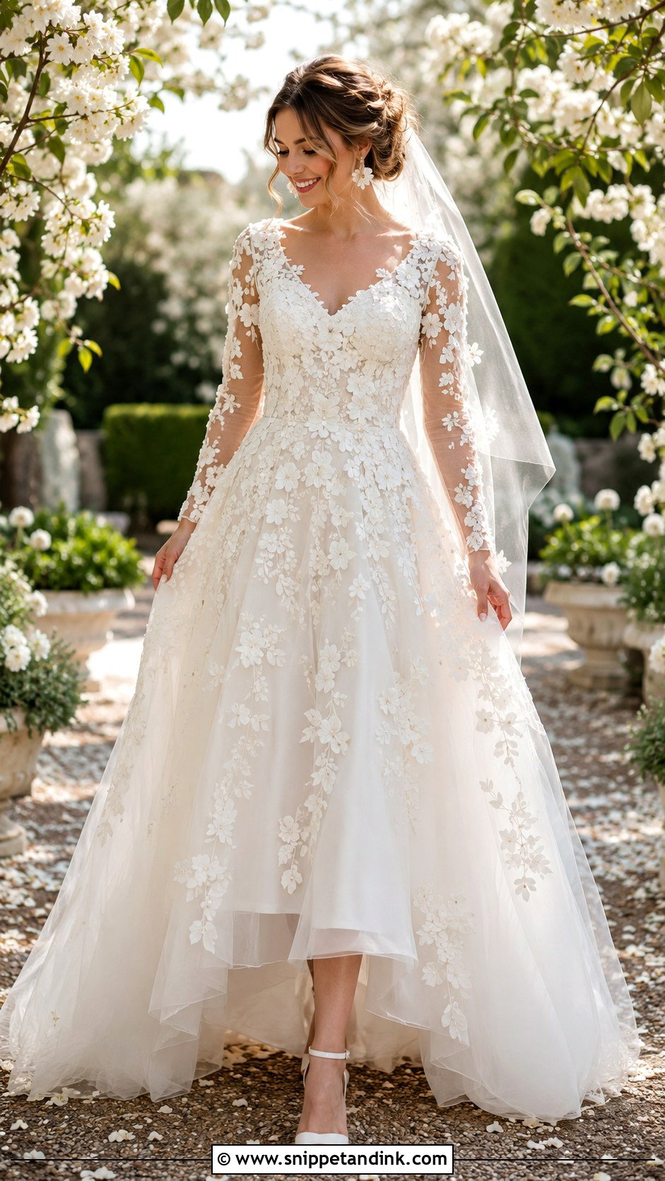 Floral Applique Wedding Dress With Sleeves - Snippet and Ink - 20 Romantic Wedding Dress with Sleeves