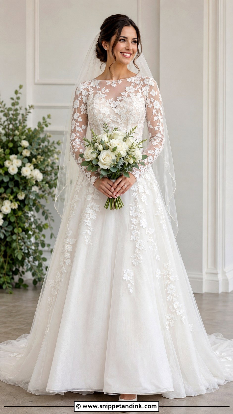 Floral Applique Wedding Dress With Sleeves - Snippet and Ink - 25 Wedding Dresses with Flowers