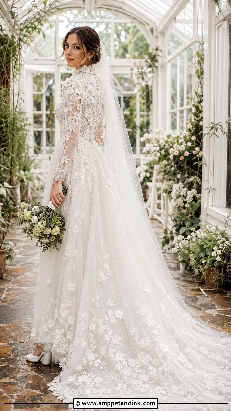 Floral Applique Wedding Dress With Sleeves - Snippet and Ink - 20 Full Coverage Wedding Dress Ideas