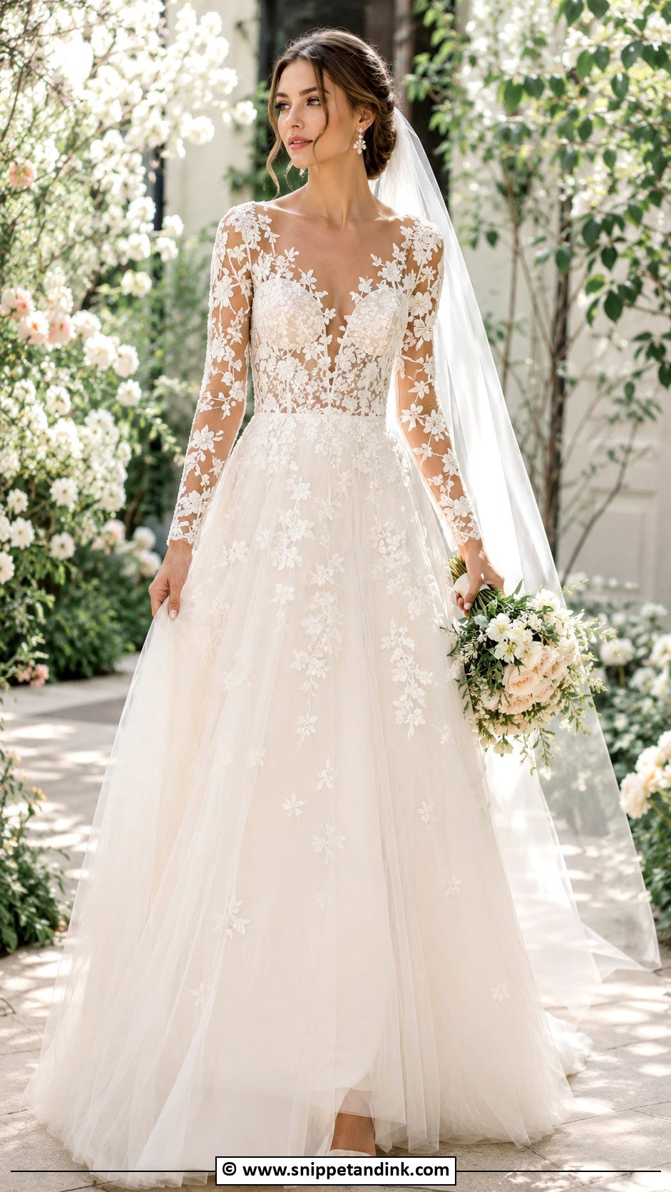 Floral Applique Wedding Dress With Sleeves - Snippet and Ink - 35 Wedding Dress with Sleeves