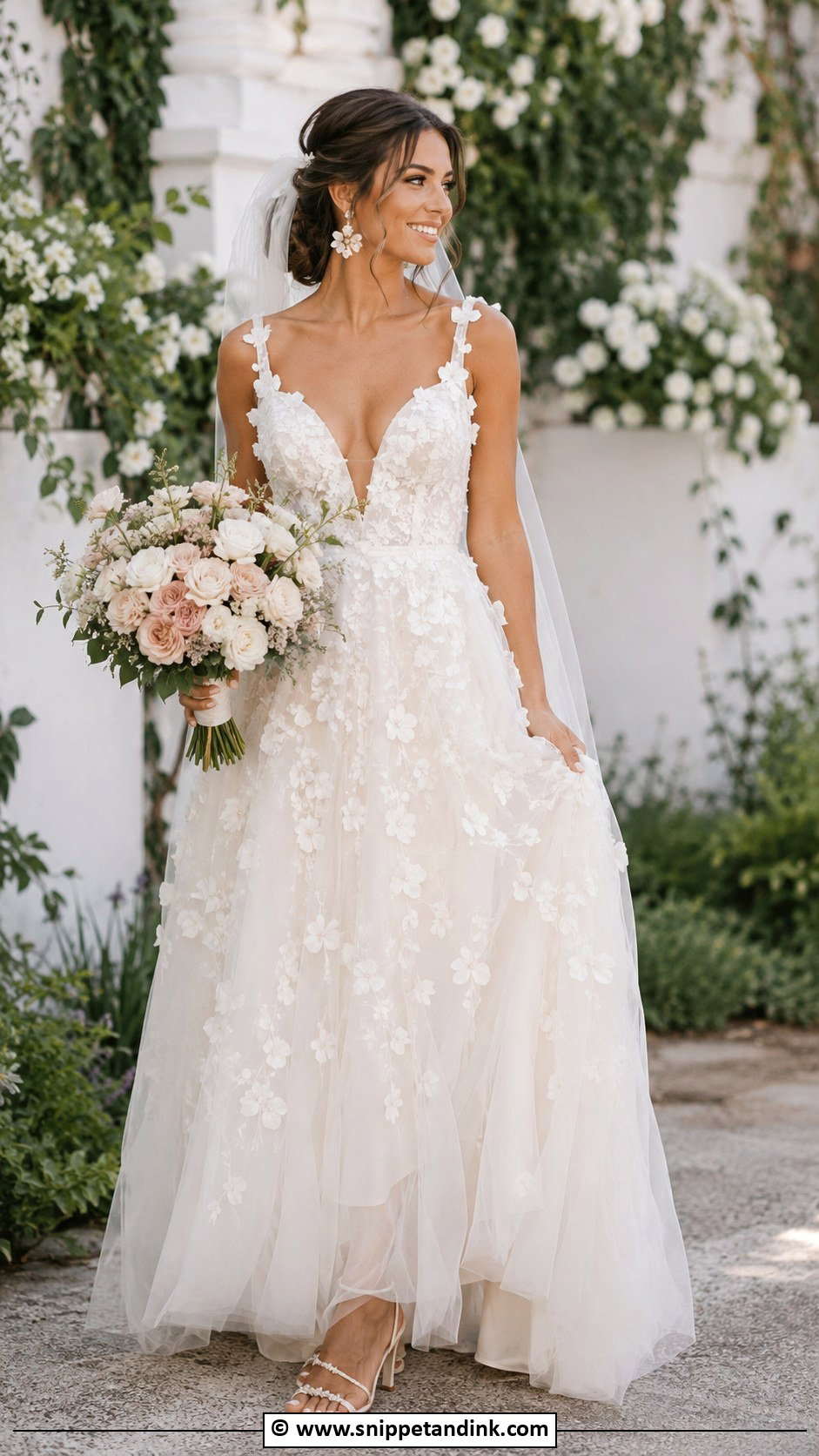 Floral Applique Wedding Dress With Tulle Skirt - Snippet and Ink - 30 Extravagant Wedding Dresses