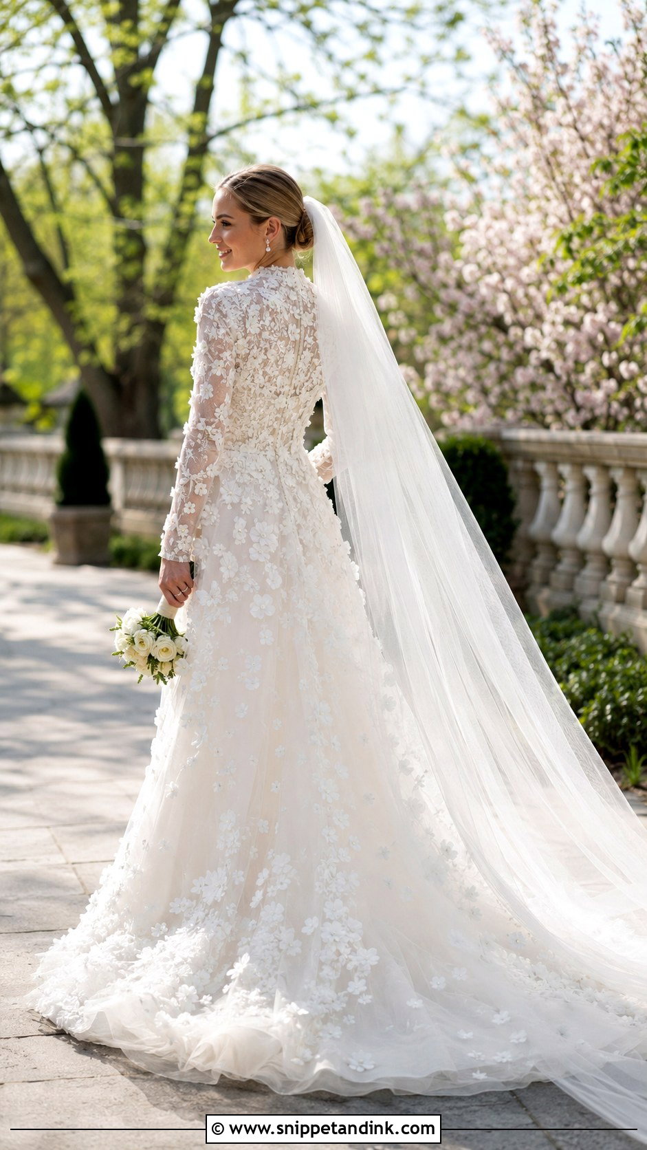 Floral Applique Wedding Dress With Tulle Veil - Snippet and Ink - 20 Decent Wedding Dresses