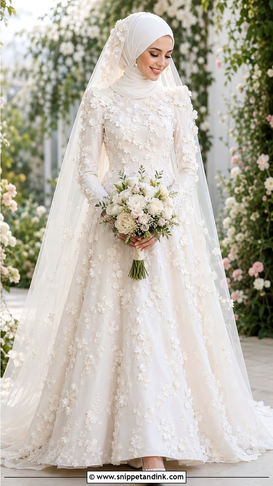Floral Applique Wedding Dress with Hijab - Snippet and Ink - 20 Wedding Dress with Hijab Ideas