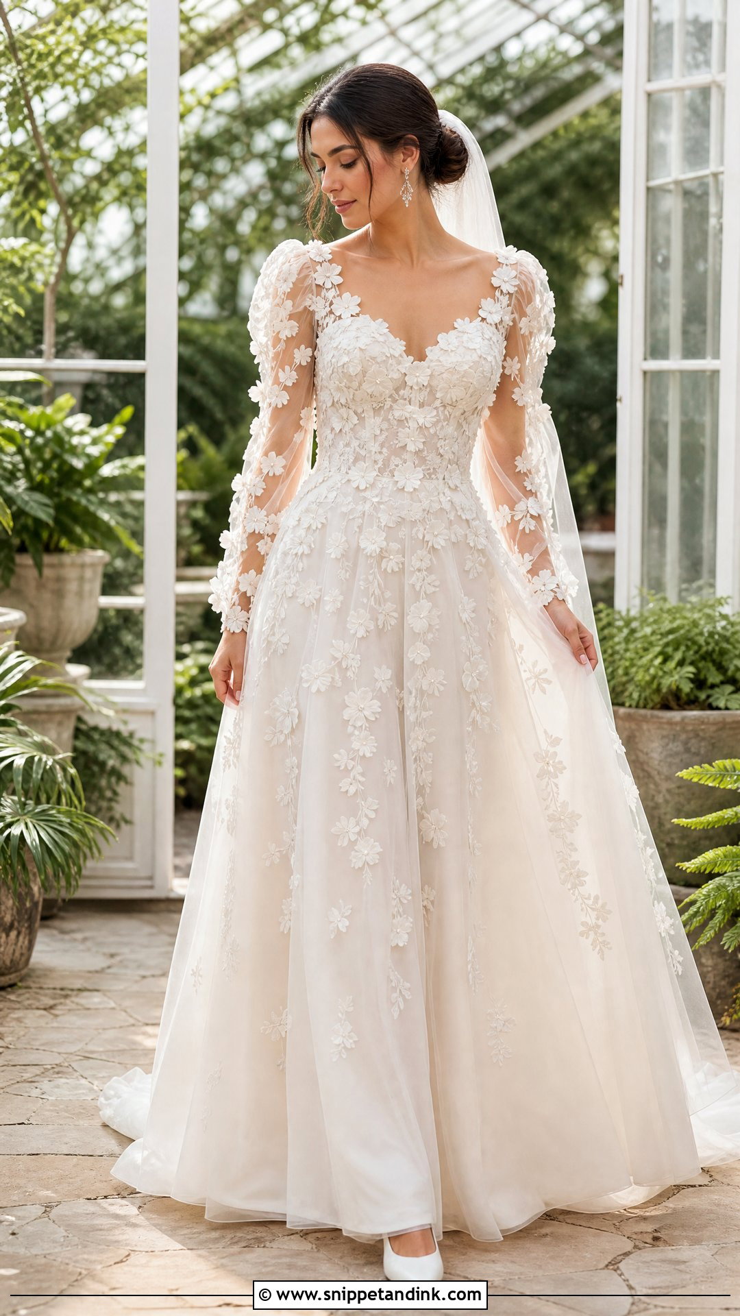 Floral Applique Wedding Dress with Puffy Sleeves - Snippet and Ink - 20 Wedding Dresses with Puffy Sleeves