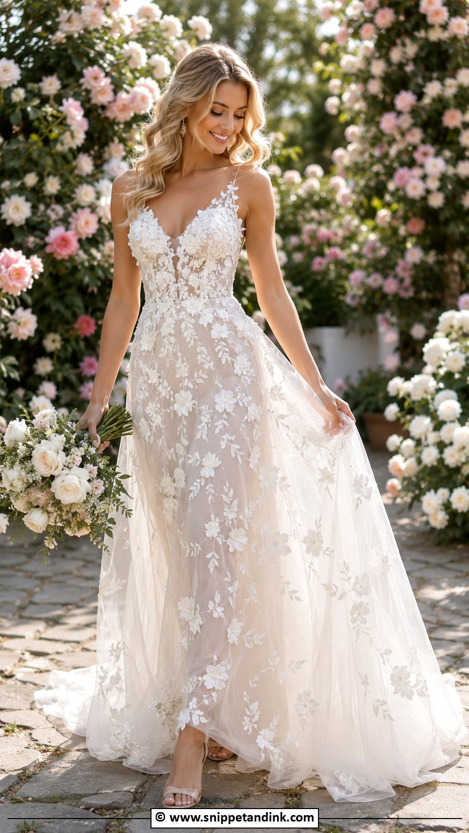 Floral Applique Wedding Dress - Snippet and Ink - 25 Bride 2025 Ideas