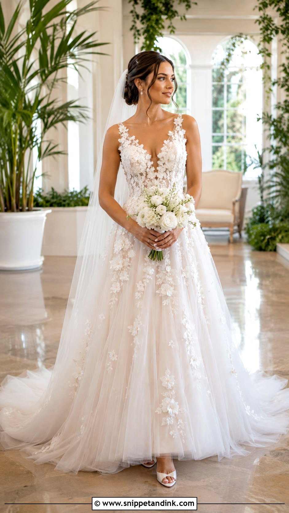 Floral Applique Wedding Gown - Snippet and Ink - 20 Modern Wedding Gown Ideas