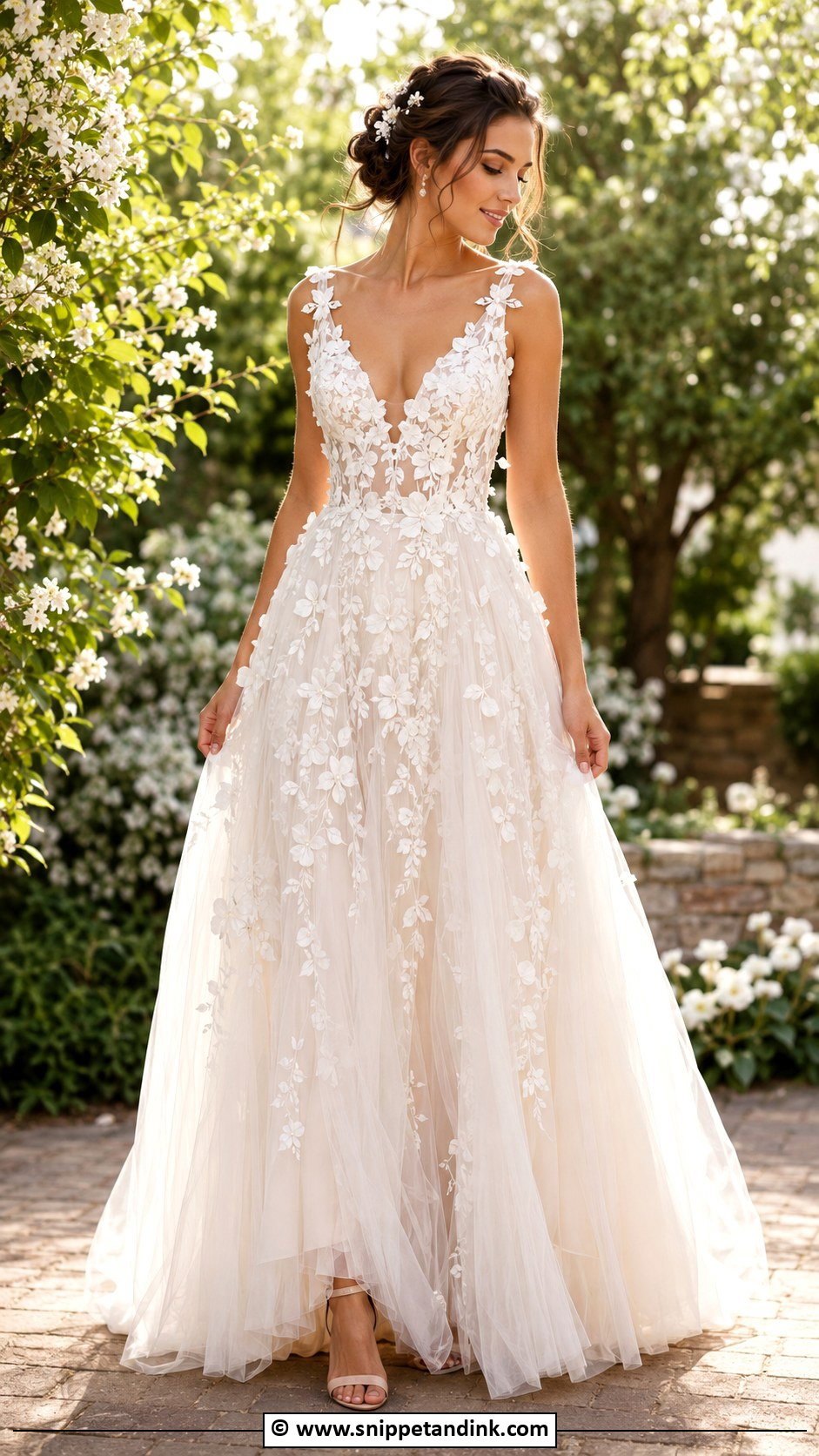 Floral Applique Wedding Gown - Snippet and Ink - 35 Wedding Gown Ideas